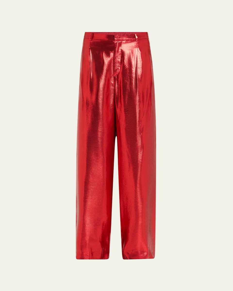 Shiny Metallic Wide Leg Pants